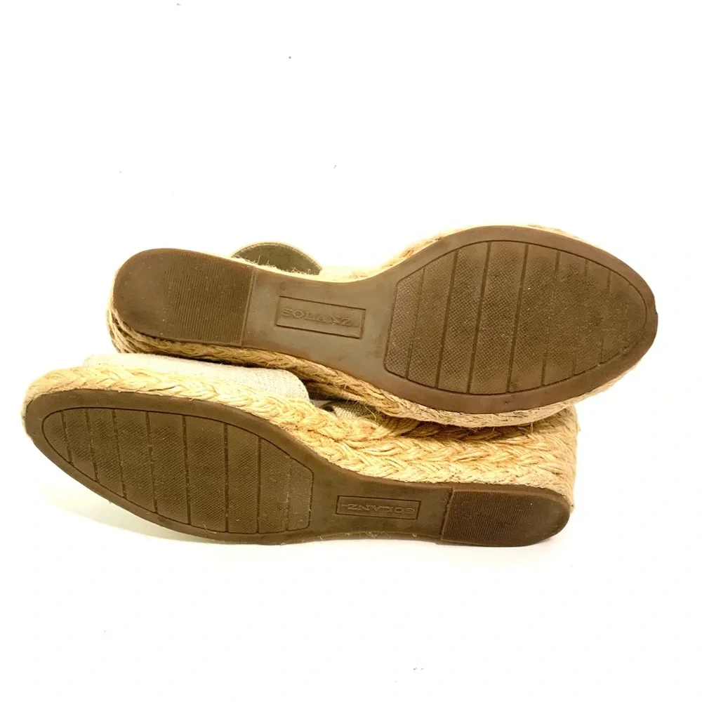 Solanz Tan Metallic Gold Helena Espadrilles With Elastic Straps Size 9 Summer